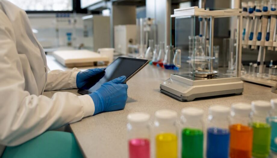 Researcher hands inspecting peptide COA in lab