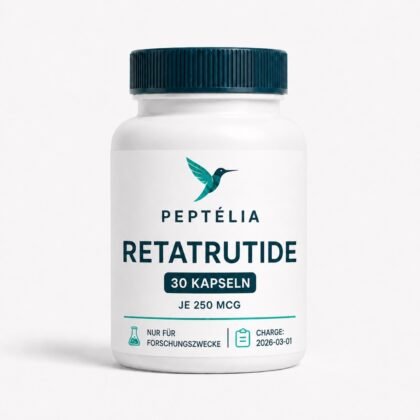 Peptélia Retatrutide 30 Kapseln, weiße Dose auf weißem Hintergrund