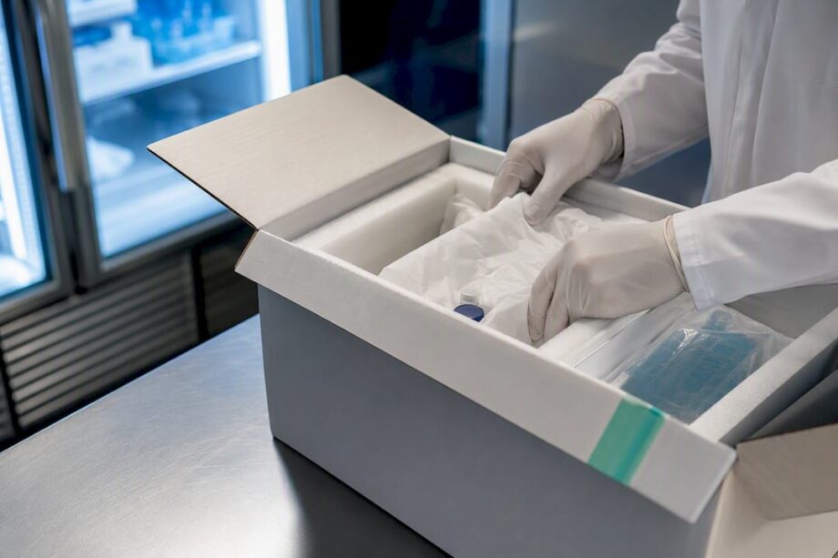 Insulated peptide shipment box being packed