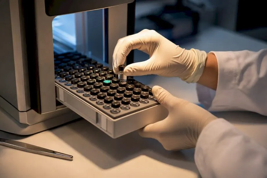 Analyst preparing peptide sample for LC-MS