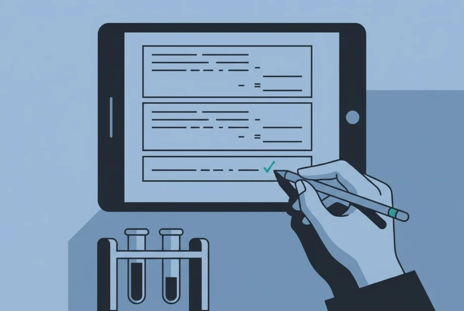 Professional header image for educational tutorial: Peptid-Rechner für das Labor: Konzentration, Volumen und ...