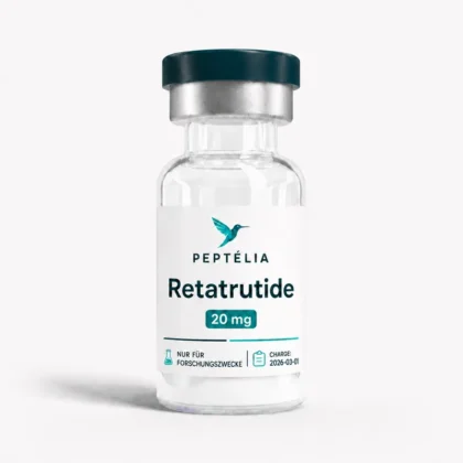 Retatrutid GLP-3 20 mg Forschungspeptid Vial mit Peptélia-Etikett, nur für Forschungszwecke